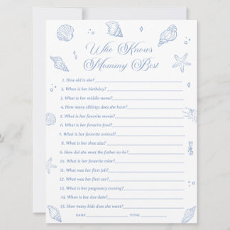 Coastal Baby Shower Who Knows Mommy Best Game Card