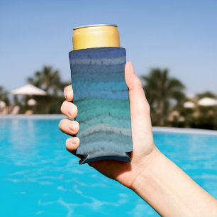 Coastal Bach Salty Waves On Black  Seltzer Can Cooler