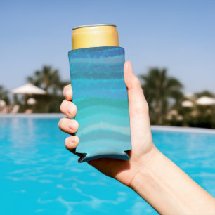 Coastal Bach Salty Waves On Turquoise  Seltzer Can Cooler
