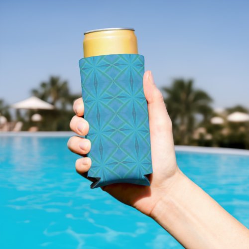 Coastal Bach Salty Waves Pattern On Turquoise  Seltzer Can Cooler