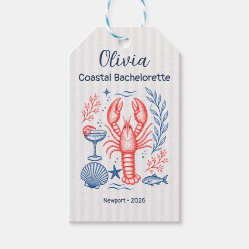 Coastal Bachelorette Blue Coral Lobster Gift Tags