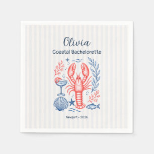 Coastal Bachelorette Blue Coral Lobster Paper Napkins