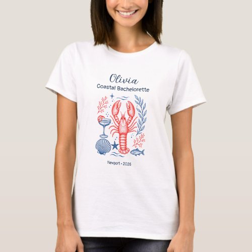 Coastal Bachelorette Blue Coral Seafood Custom T-Shirt