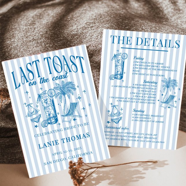 Coastal Bachelorette Cocktail Party Blue Invitation (Creator Uploaded)