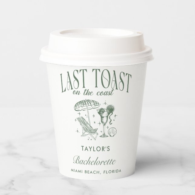 Coastal Bachelorette Cocktail Party Green Paper Cups (Front)
