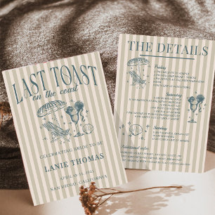 Coastal Bachelorette Cocktail Party Navy Invitation