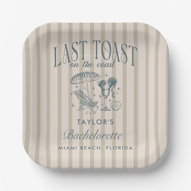 Coastal Bachelorette Cocktail Party Navy Paper Plates (Front)