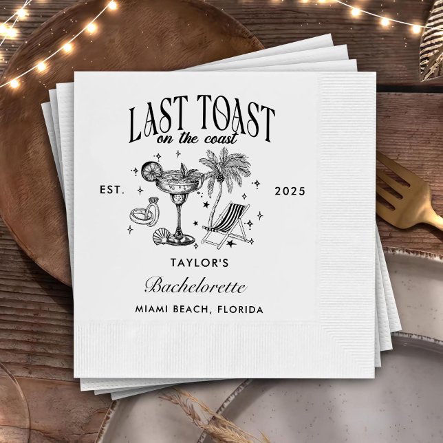 Coastal Bachelorette Modern Cocktail Party Black Napkins (Creator Uploaded)