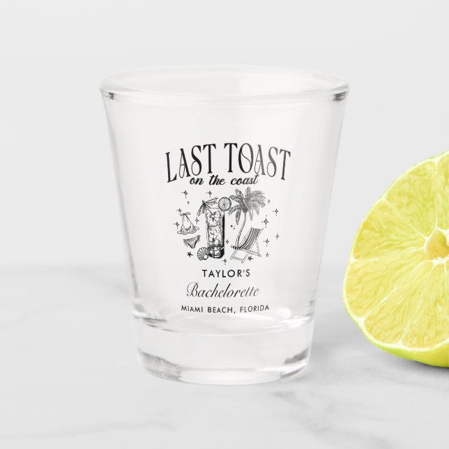 Coastal Bachelorette Modern Cocktail Party Black Shot Glass (Front)