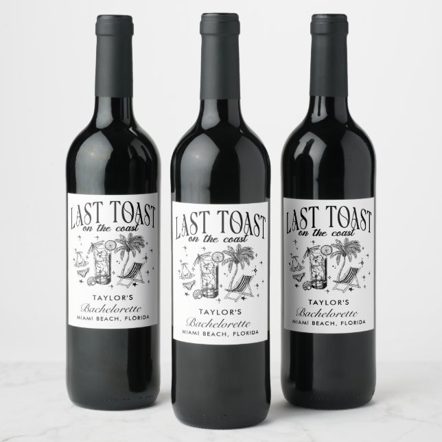 Coastal Bachelorette Modern Cocktail Party Black Wine Label (Bottles)