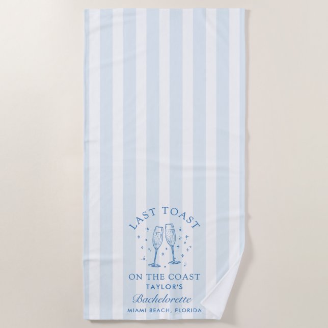 Coastal Bachelorette Modern Cocktail Party Blue Beach Towel (Front)