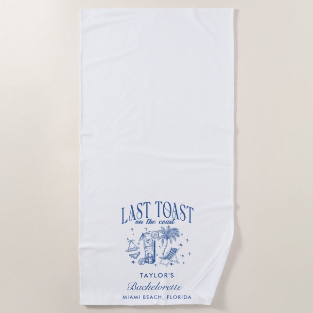 Coastal Bachelorette Modern Cocktail Party Blue Beach Towel (Front)