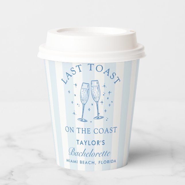 Coastal Bachelorette Modern Cocktail Party Blue Paper Cups (Front)