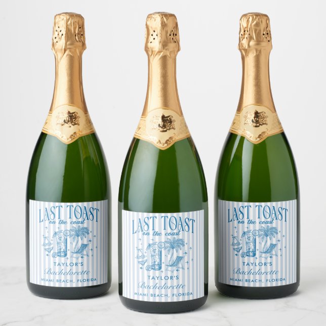 Coastal Bachelorette Modern Cocktail Party Blue Sparkling Wine Label (Bottles)