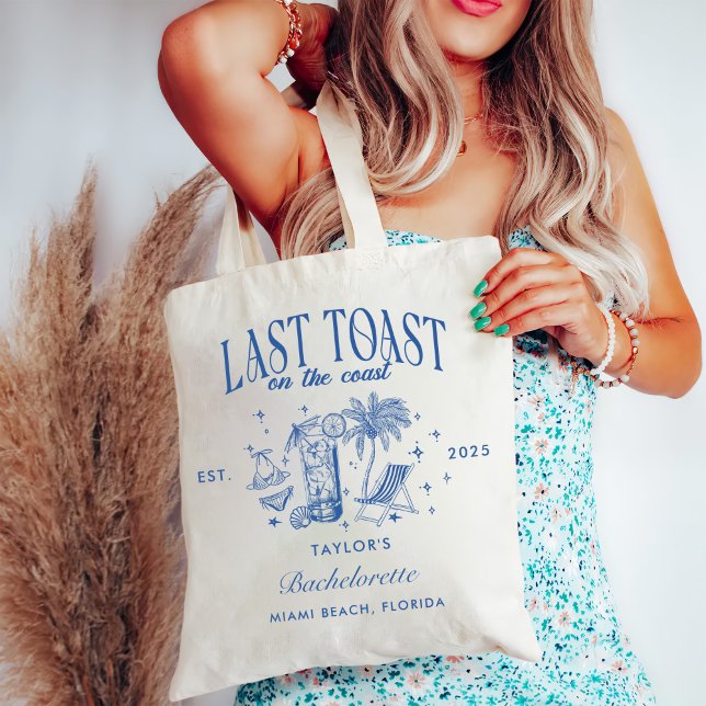 Coastal Bachelorette Modern Cocktail Party Blue Tote Bag (Creator Uploaded)