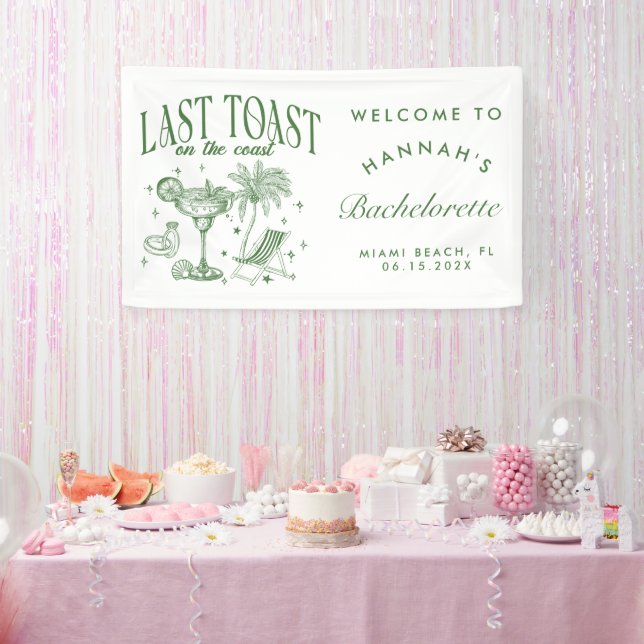 Coastal Bachelorette Modern Cocktail Party Green Banner (Party)