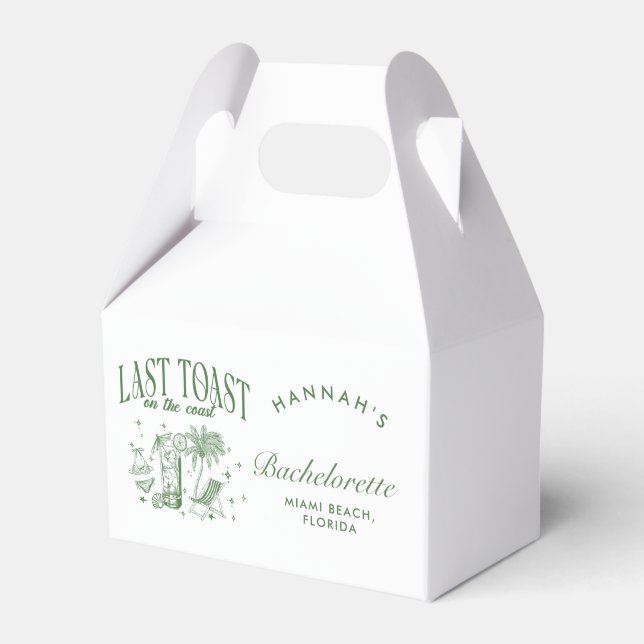 Coastal Bachelorette Modern Cocktail Party Green Favor Boxes (Front Side)