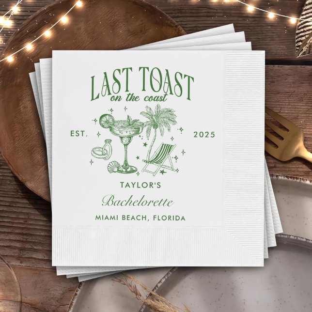 Coastal Bachelorette Modern Cocktail Party Green Napkins (Creator Uploaded)