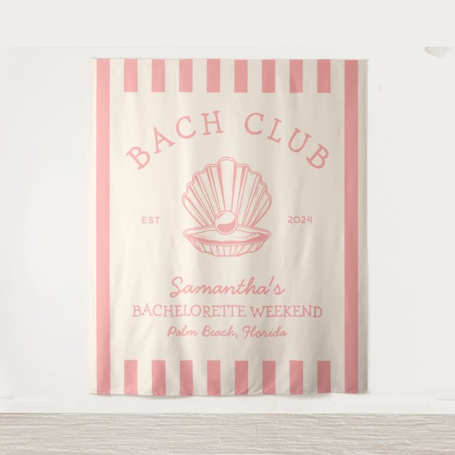 Coastal Bachelorette Party pink Backdrop bach club (Front)