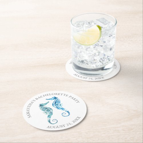 Coastal Bachelorette Party Seahorse Round Paper Coaster