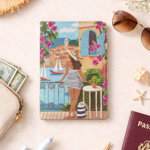 Coastal Balcony Woman Illustration Passport Holder