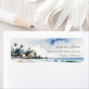Coastal Bali Beach Palm Tree Watercolor Address Label