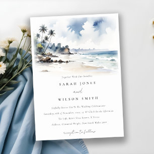 Coastal Bali Beach Palm Tree Watercolor Wedding Invitation