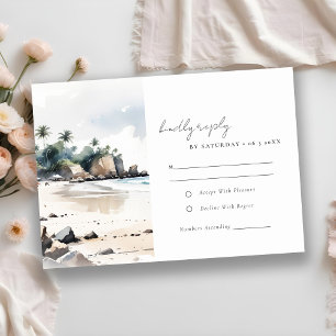 Coastal Bali Beach Palm Tree Watercolor Wedding RSVP Card