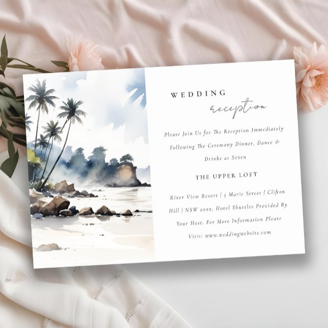 Coastal Bali Beach Palm Tree Wedding Reception Enclosure Card (Creator Uploaded)