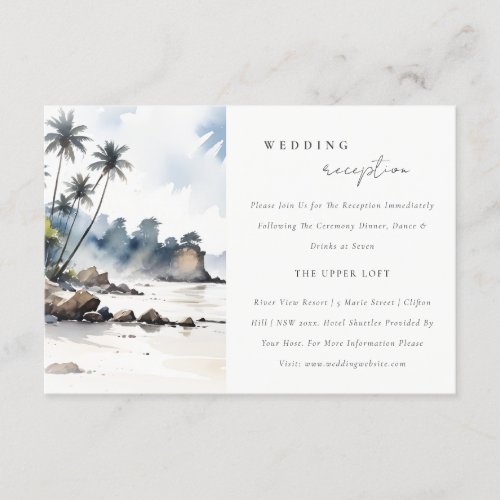 Coastal Bali Beach Palm Tree Wedding Reception Enclosure Card