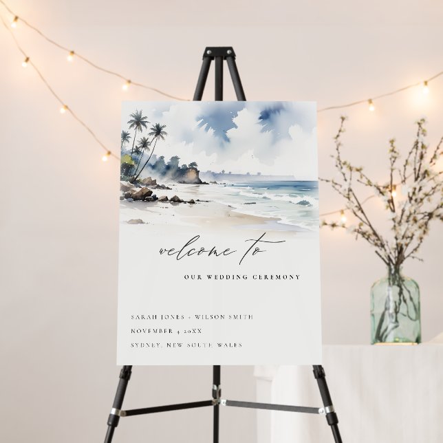 Coastal Bali Beach Palm Tree Wedding Welcome Foam Board (In Situ (Stand))
