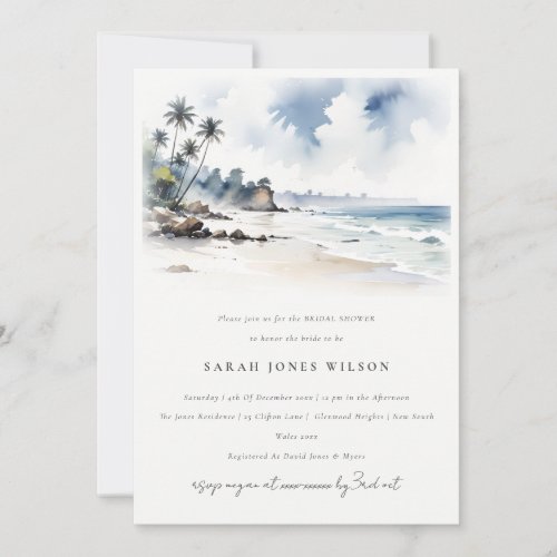 Coastal Bali Beach Palm Trees Bridal Shower Invitation