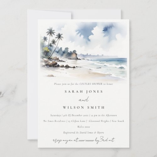 Coastal Bali Beach Palm Trees Couples Shower Invitation