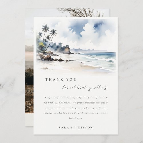 Coastal Bali Beach Palm Trees Wedding Photo Thank You Card