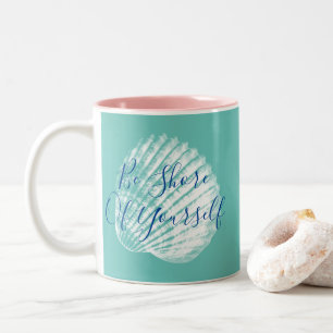 Coastal Be Shore of Yourself White Seashell Two-Tone Coffee Mug