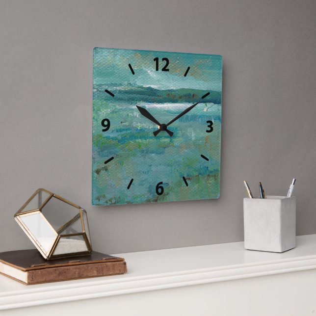 Coastal Beach Abstract Ocean Art Square Wall Clock (Office)