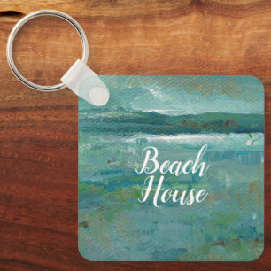 Coastal Beach Abstract Ocean Painting Keychain