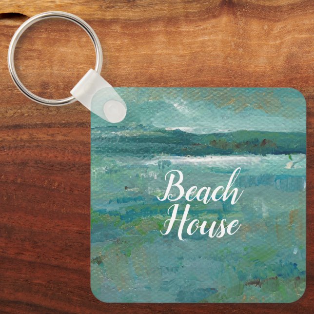 Coastal Beach Abstract Ocean Painting Keychain (Front)