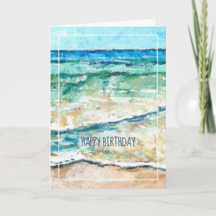 Coastal Beach Abstract Painted Art Happy Birthday Card