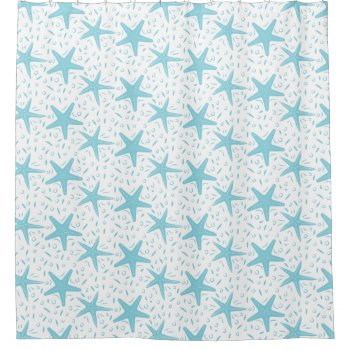 Coastal Beach Aqua Blue Starfish Pattern Shower Curtain by InTrendPatterns at Zazzle