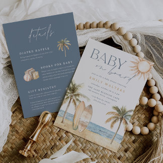 Coastal Beach "Baby on Board" Surfer Baby Shower Invitation