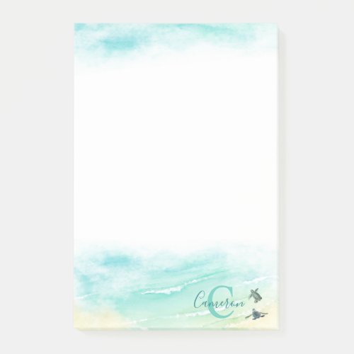 Coastal Beach Baby Sea Turtles Name Monogram Post_it Notes