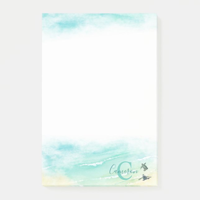 Coastal Beach Baby Sea Turtles Name Monogram Post-it Notes (Front)