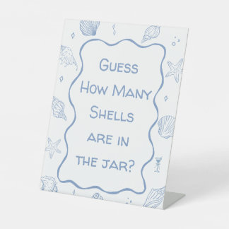 Coastal Beach Baby Shower Guess How Many Shells  Pedestal Sign