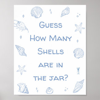 Coastal Beach Baby Shower Guess How Many Shells Poster
