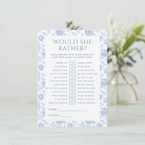Coastal Beach Bach Floral Would She Rather Game Enclosure Card