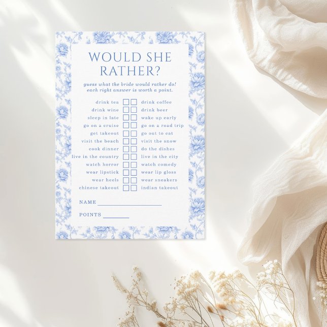 Coastal Beach Bach Floral Would She Rather Game Enclosure Card (Creator Uploaded)