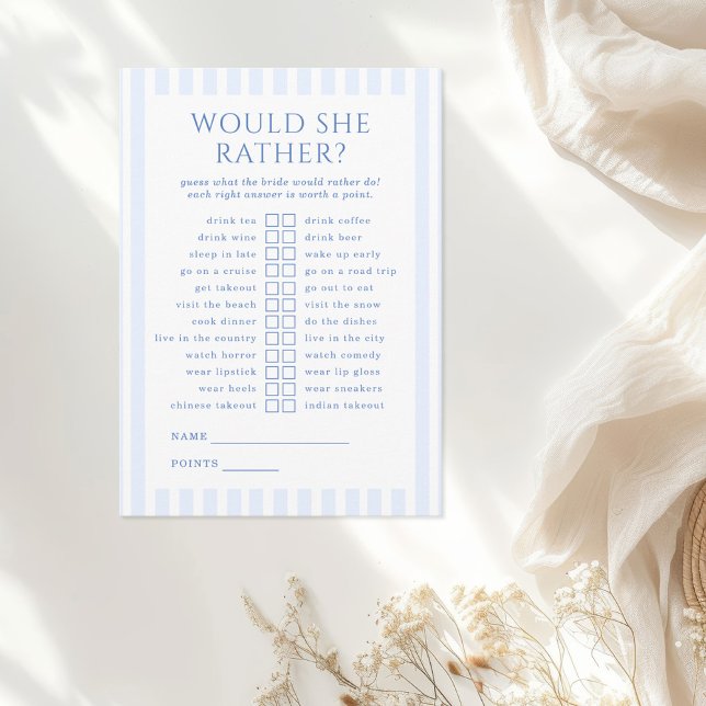 Coastal Beach Bachelorette Would She Rather Game Enclosure Card (Creator Uploaded)