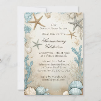 Coastal Beach Beige Sand Housewarming Celebration  Invitation