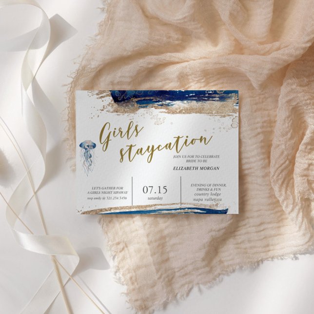 Coastal Beach Blue And Gold Bridal Party Foil Invitation (Creator Uploaded)